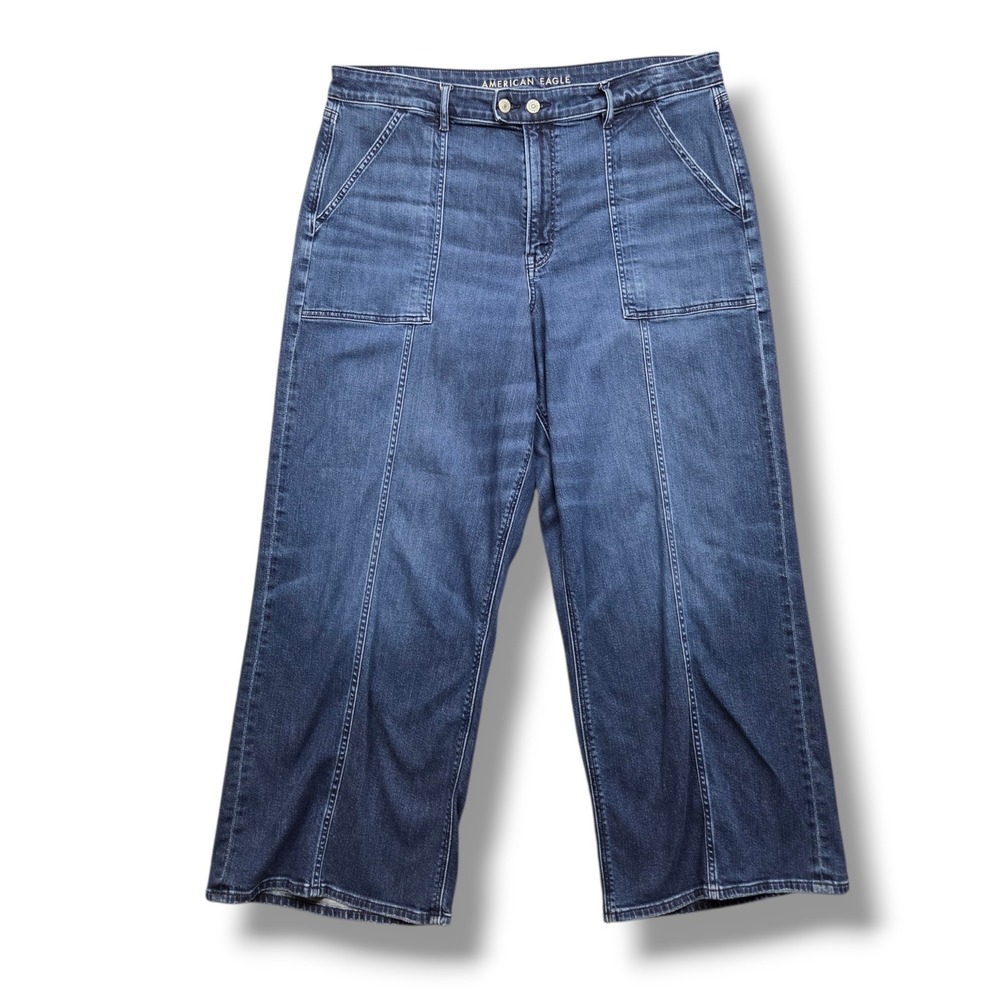 American Eagle Super High Rise Baggy Wide Leg Jeans Womens Plus Size 20 Short